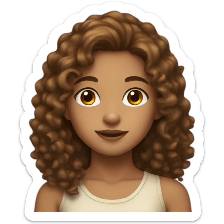 girl with long curly brown hair, brown eyes, tan skin, freckles sticker