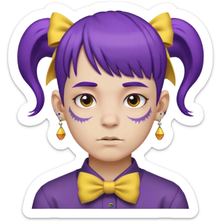 boy with bangs and purple hair and yellow hairbow and earrings and very heavy face tattoos sticker