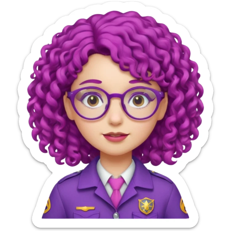 scout girl with pink scout uniform, purple curly haired and glassess sticker