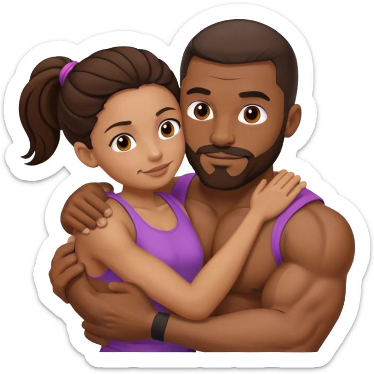 Black man with facial hair and muscles hug small brunette woman sticker