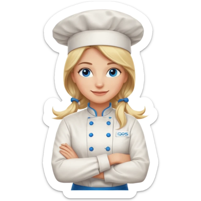 Beautiful, sexy,  long blonde hair, blue eyed, full lips female chef arms folded  sticker