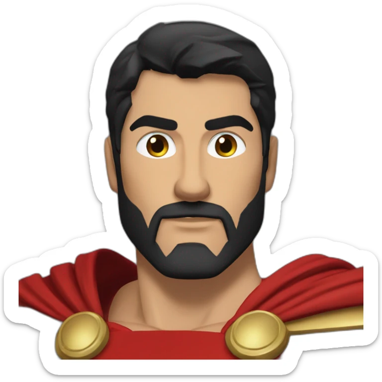 The Spartan Leonidas. Muscly physique. Wearing a red cape. Masculin. Normal face. Black hair sticker