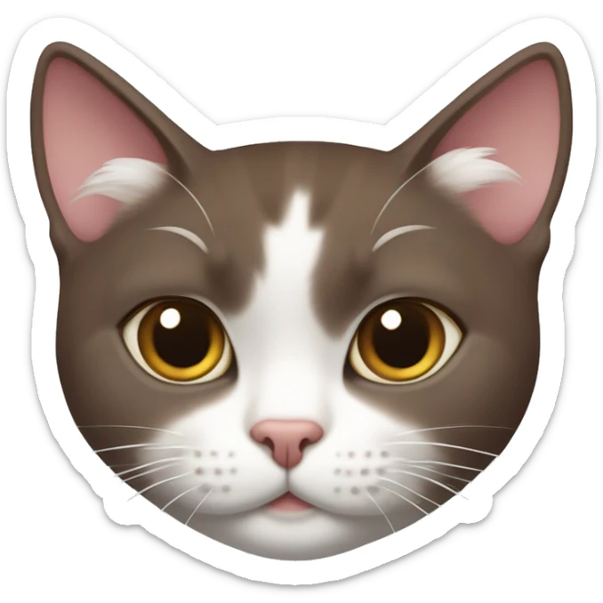 A Korean shorthair cat, maroon-colored fur, diamond-shaped white fur from the bridge of the nose to the mouth, white fur on the limbs and chest. sticker