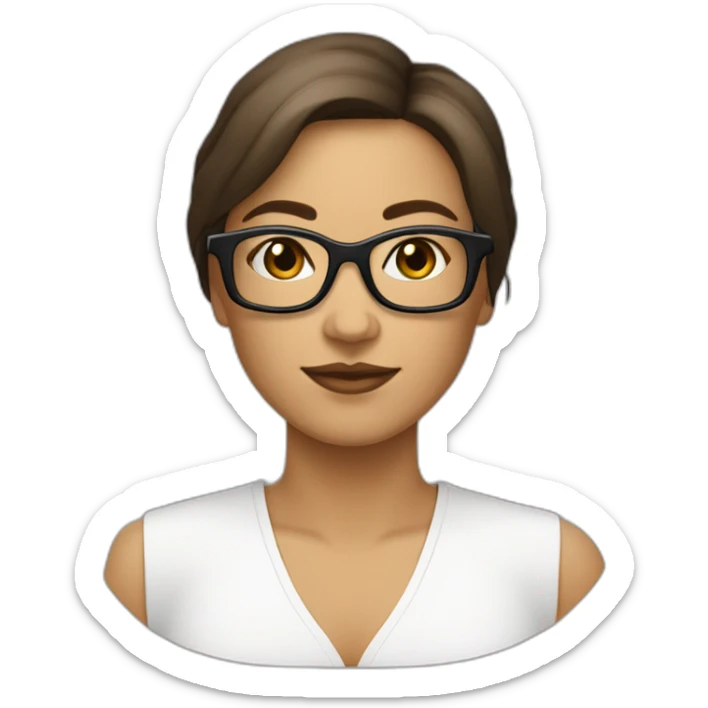 femme blanche brune avec un carré, des cheveux lisses et des lunettes sticker