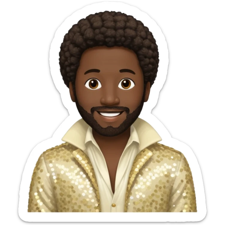 Eddie Levert from The O'Jays with dark brown afro hair, cream sequin outfit sticker