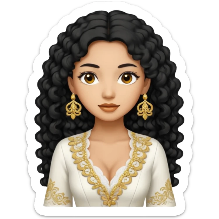 tan skin women, with black long Curly hair, wear white kebaya  sticker