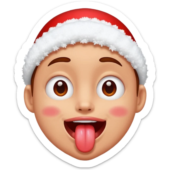 Someone got hit with a snowball and has snow on their face but is happy and smiling with their tongue out but their eyes are red sticker