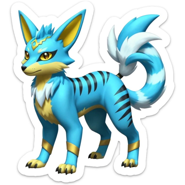Shiny cyan Zeraora-Renamon-Electrike-Umbreon-Lombax-Weregarurumon-fusion-creature (full body sticker