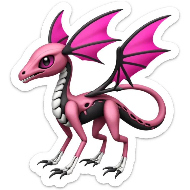 Magenta, black and white skeletal Meloetta-Flygon-Gorebyss-Salazzle-Pokémon-Fakémon-creature-fusion-hybrid sticker