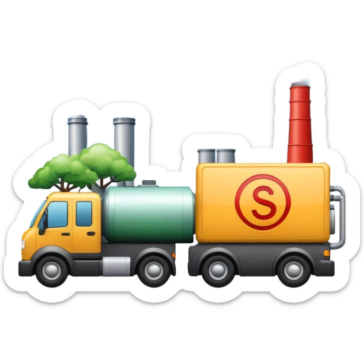 apple style emoji representing Scope-3 emissions with a factory, delivery truck, and CO2 cloud together symbolizing indirect emissions in the supply chain sticker