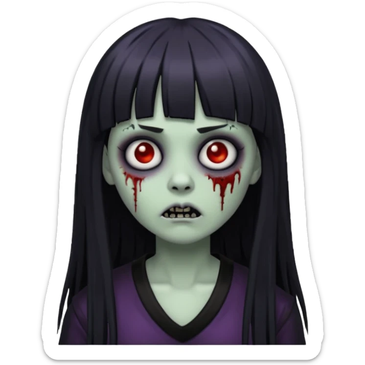 Faça uma zumbi com franja da subcultura gothc com o olho preto ela com o cabelo grande  sticker