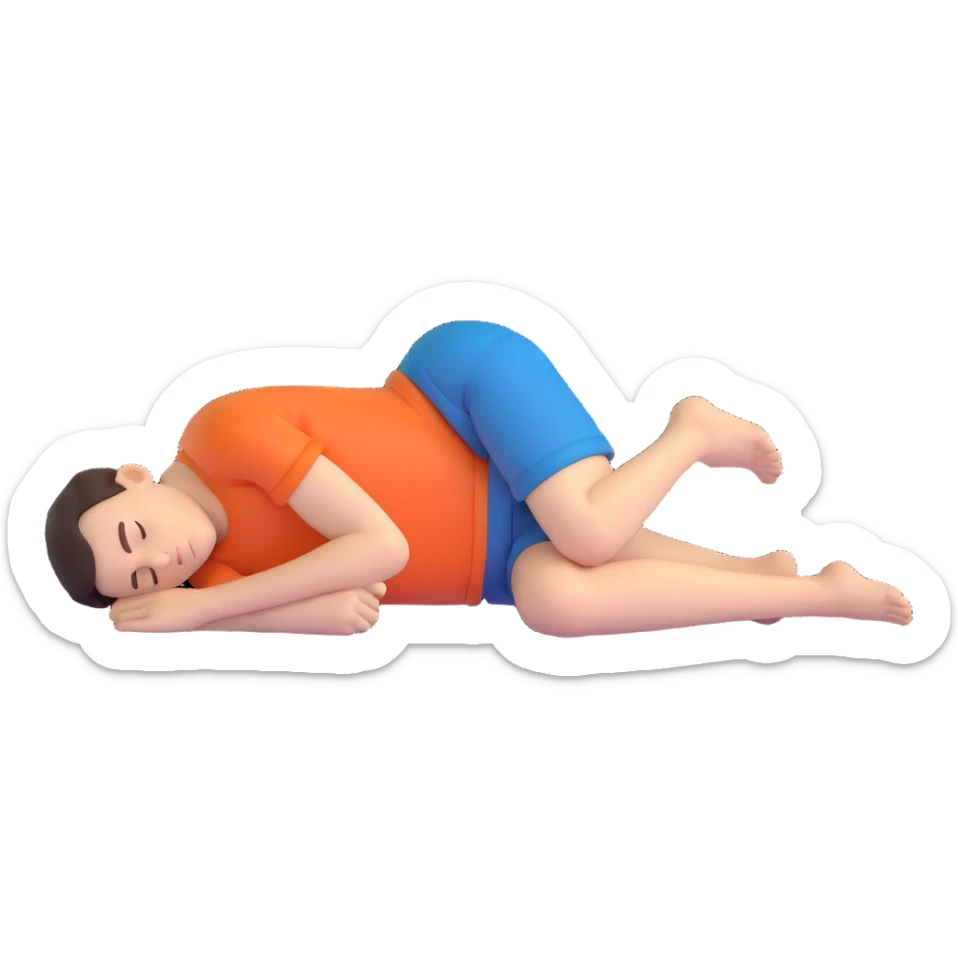 male figure sleeping on stomach, legs bent upward at the knees, minimal style sticker