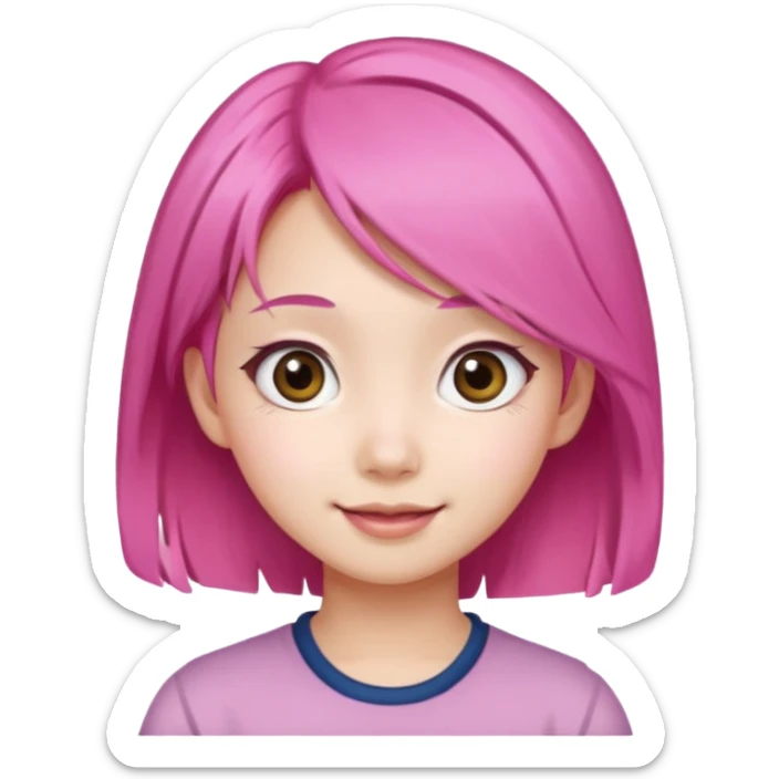 An Asian girl with  pink hair, big eyes,sweet
 sticker