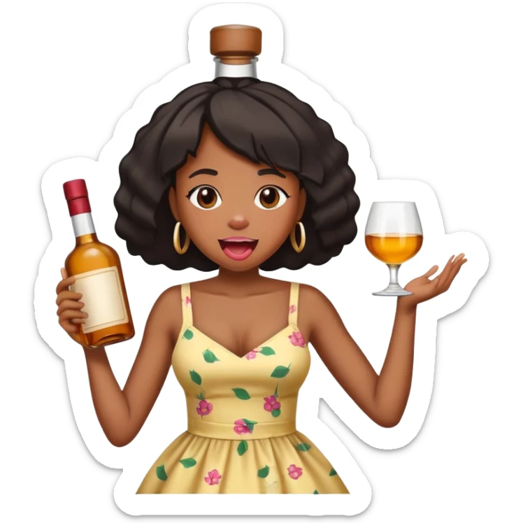 black Girl With tongue out and full liquor bottle sitting on top her head  sticker
