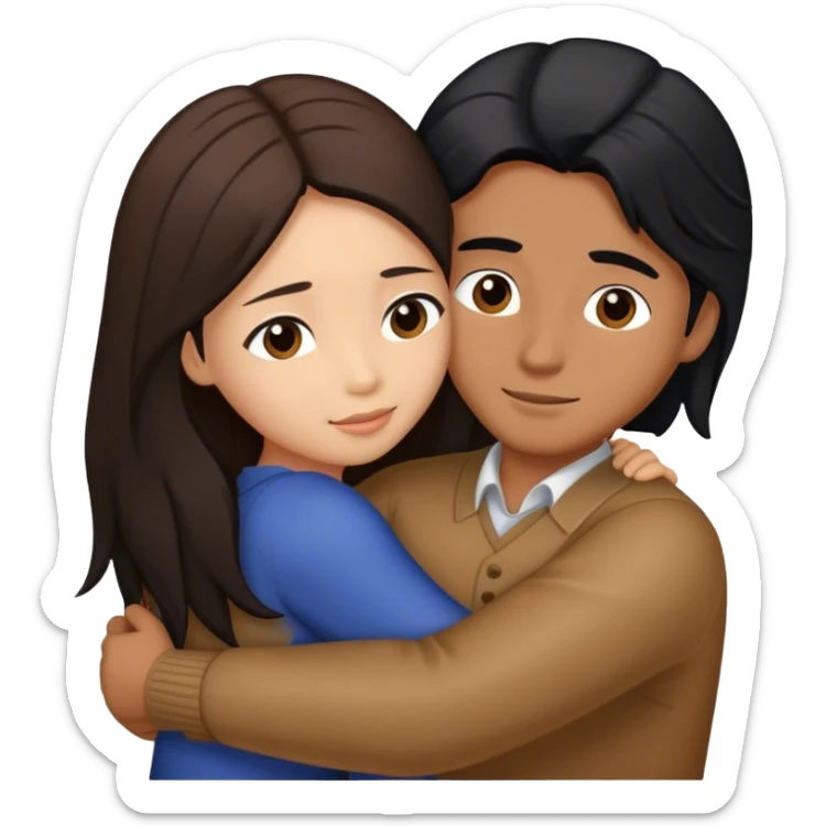 Caramel brown man with long black hair hugging brown hair Filipina sticker