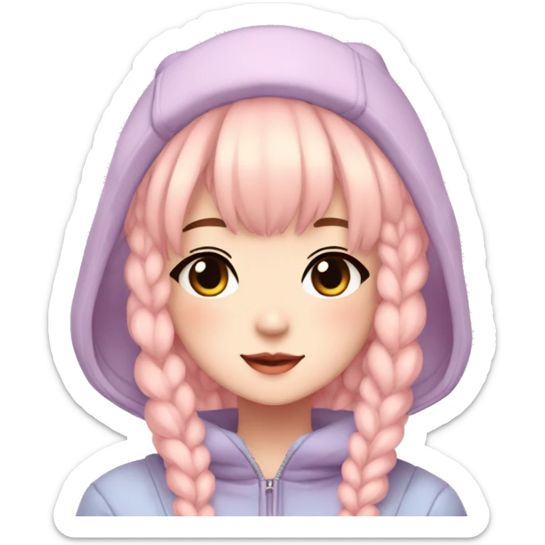 Gorgeous pastel anime girl with blushing face and hair garnitures and pretty hair and a beanie aesthetic trending style sticker