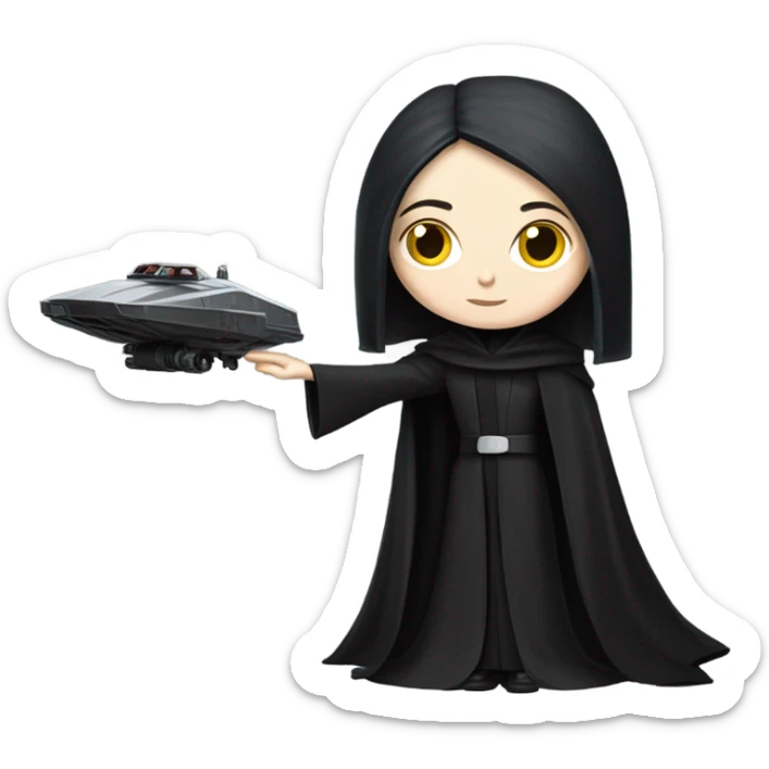 Jedi teen Morticia Addams driving or flying on a red imperial patrol speeder  sticker