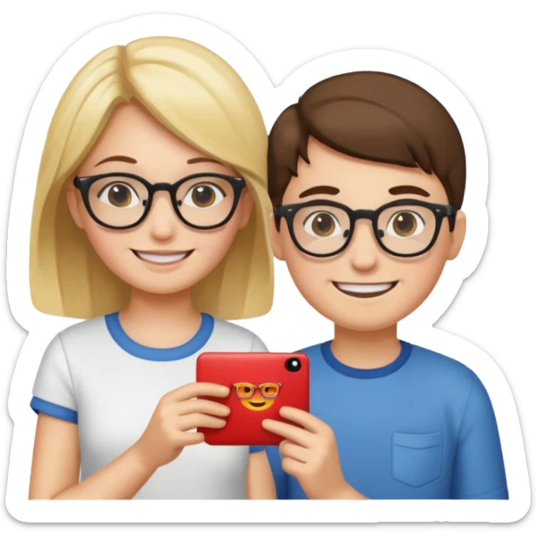 Make an emoji of a girl who is teaching a boy how to make emojis sticker