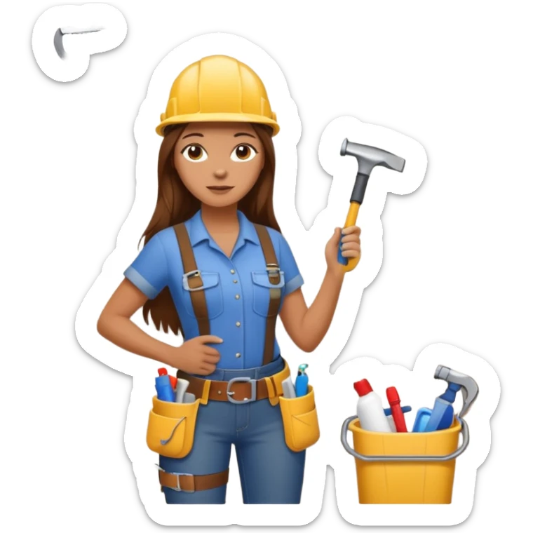 beautiful girl with long brown hair constructing new bathroom area with new shower and amenities  sticker