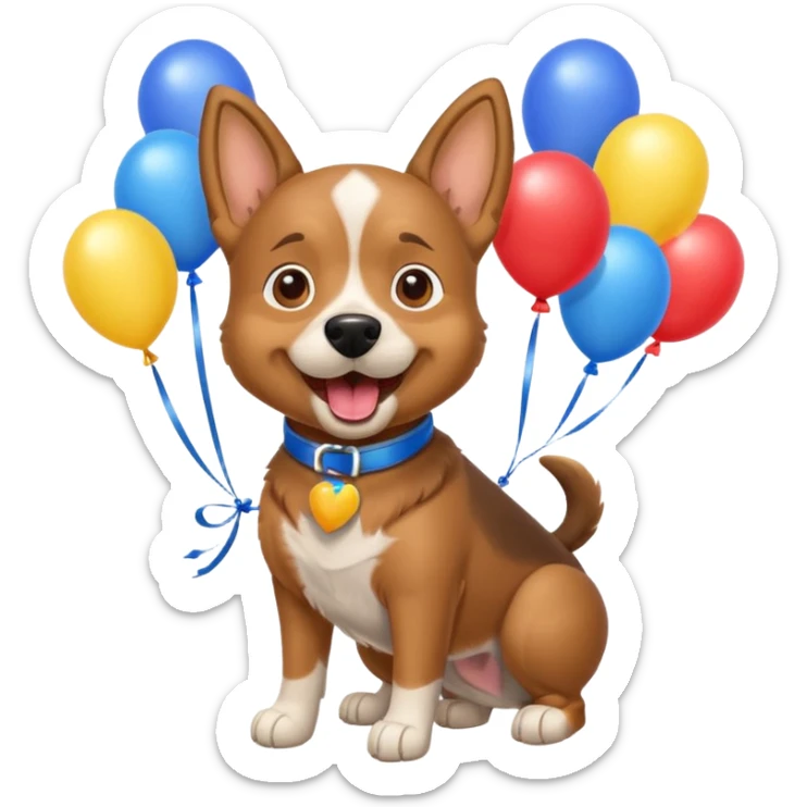 caricatura gorgi gales perrita celebrando feliz con globos y emocion con collar celeste  sticker
