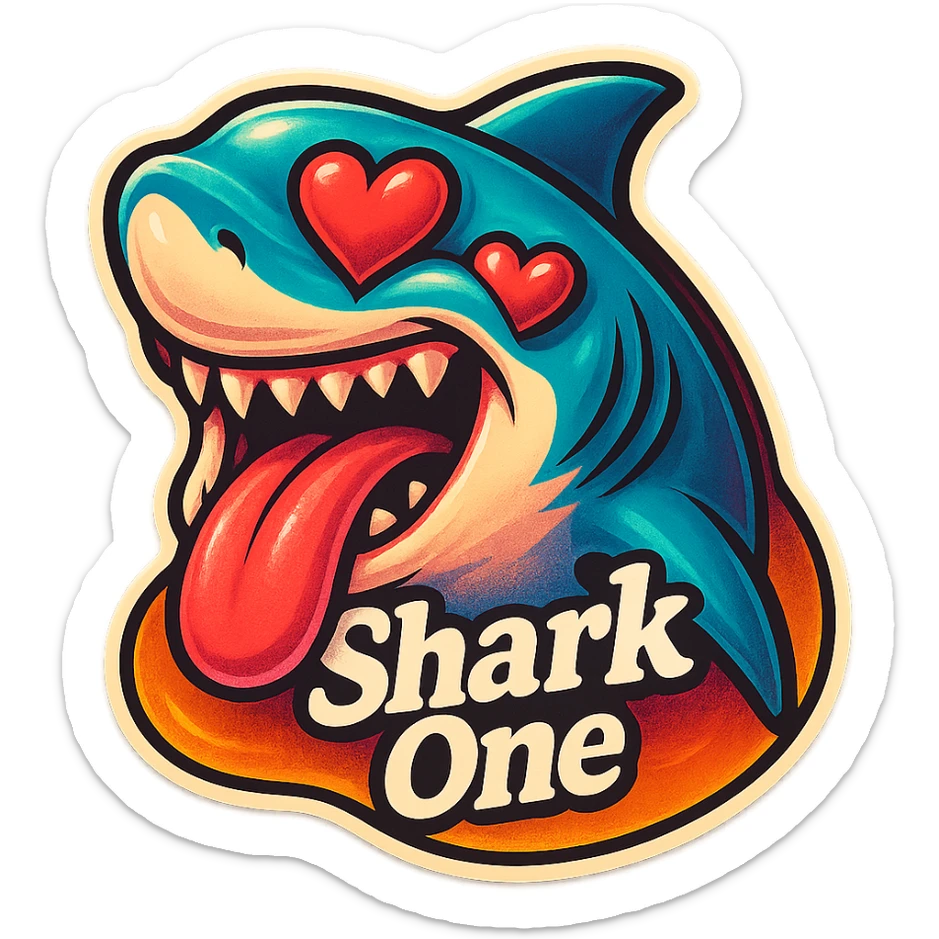 mouth open with tongue out
heart shaped eye
add the words “ Shark One " in White sticker