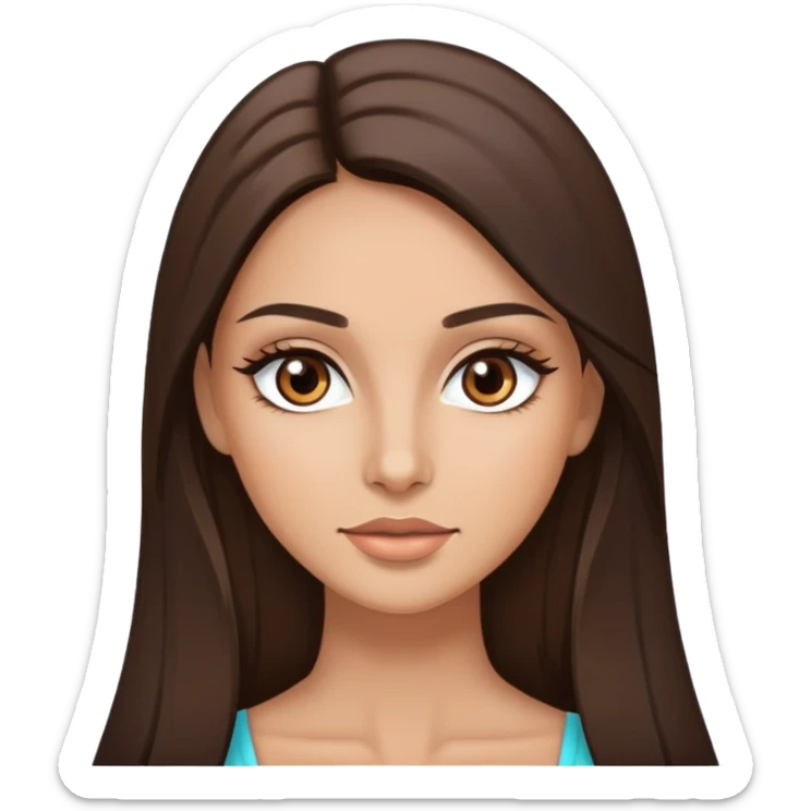 brunette straight hair, brown eyes, baddie, pretty makeup, long hair sticker