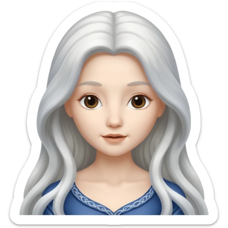 stunning female memoji, silver-white long flowing hair, porcelain skin, delicate features, ethereal and enchanting stunning female memoji, silver-white long flowing hair, porcelain skin, delicate features, ethereal and enchanting sticker