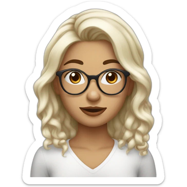 Fille blanche qui porte des lunettes aux cheveux marron ondulée avec uzn cicatrice dans les sourcils sticker