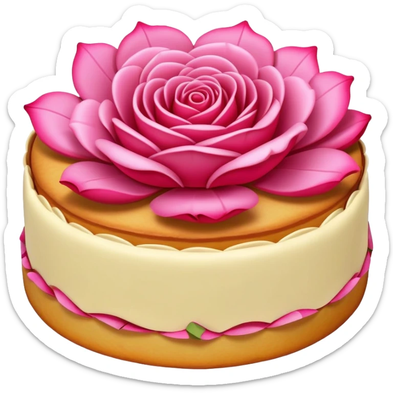Yunnan Rose Cake with visible flower petals in pastry, simplified emoji style with bold outlines and bright colors, cartoon style floral sweet snack sticker