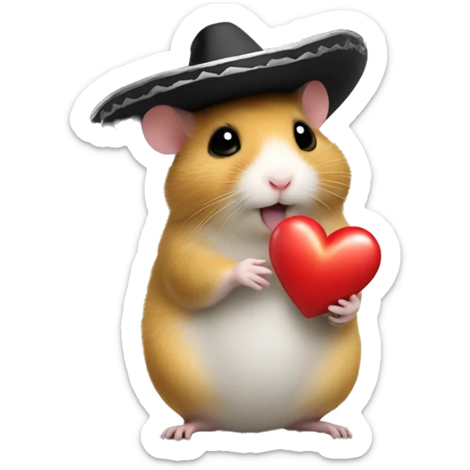 Hamster holding a little heart emoji whilst wearing a sombrero  sticker