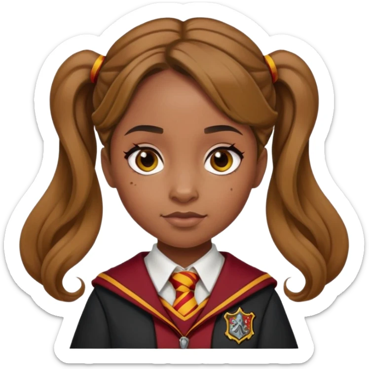 Angelina Johnson in harry potter, wear hogwarts gryfindor uniform, pigtail hair sticker