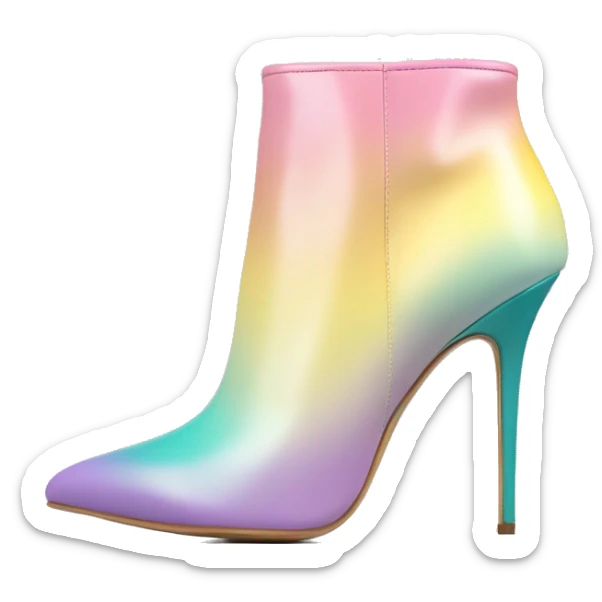 Hyper Realistic isolated side view of a pair of teal,pastel pink,pastel purple,and yellow ombre Michael Kors stiletto ankle bootie boots.  sticker