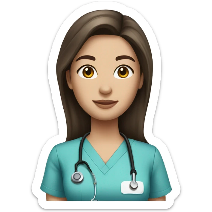 pretty brunette with fair skin nurse with long hair in scrubs sticker