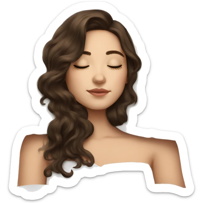 brunette shoulder length wavy hair girl sleeping beautifully with a silk pillow sticker