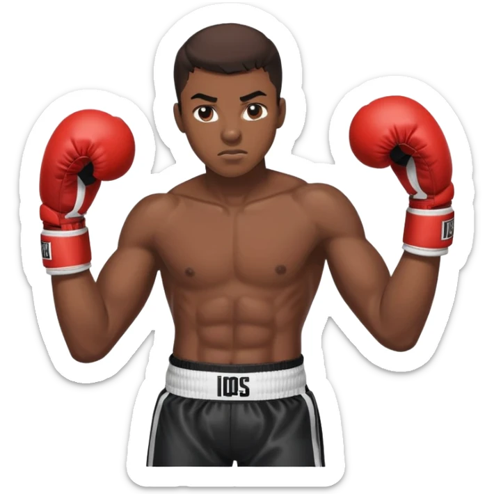 19-year-old Black male boxer in boxing stance, athletic build, boxing gloves sticker
