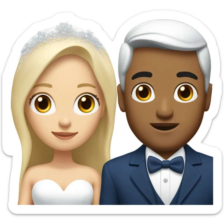 Puerto rican beard short hair with blue hat and navy blue suit getting Married with blond long hair girl with white  wedding dress  sticker