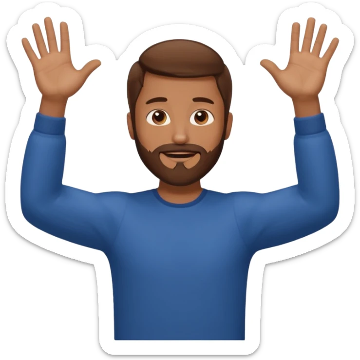 A man with brown hair and beard with his arms out horizontally at his sides waiting for a hug sticker