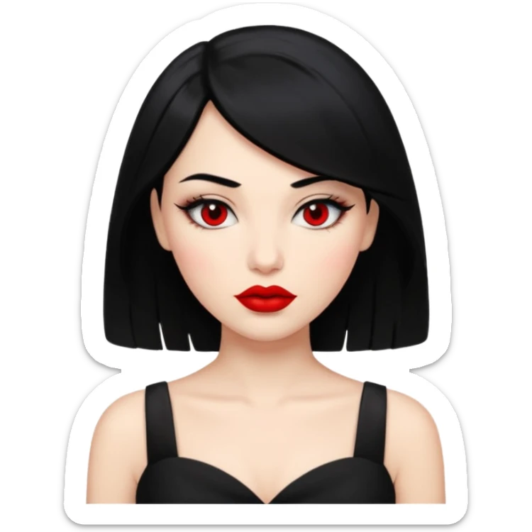 “Emoji girl, femme fatale, black hair. megan fox vibes black dress sticker