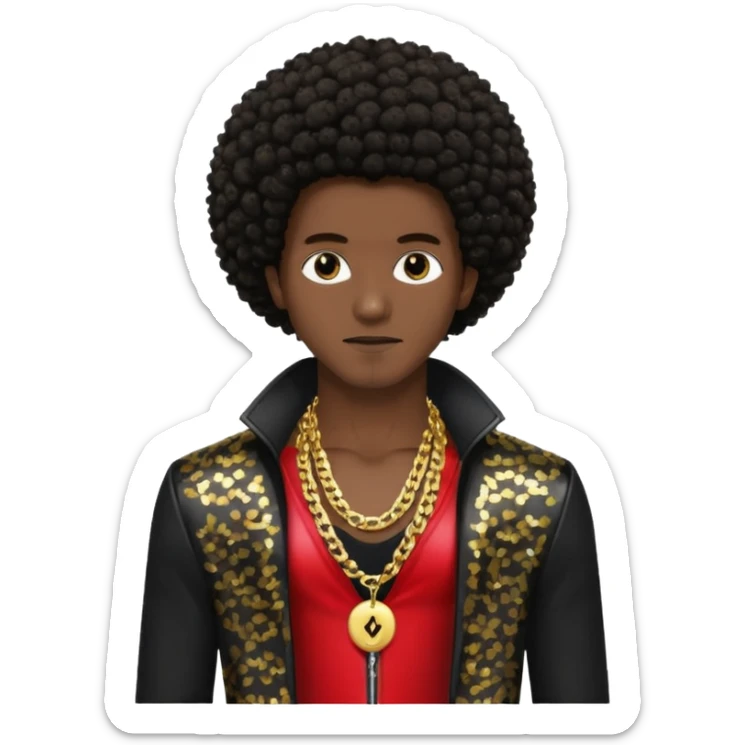 Gallant, R&B Singer with dark brown afro hair, black sequin jacket, shirtless with necklace sticker