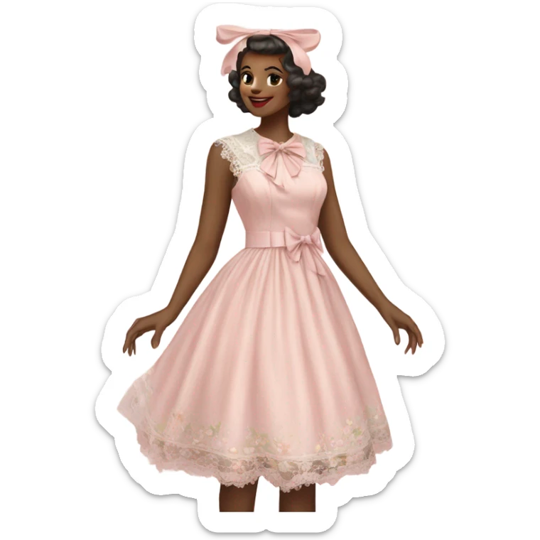 highly detailed pale pink Vintage bow dress with lace and florals  sticker