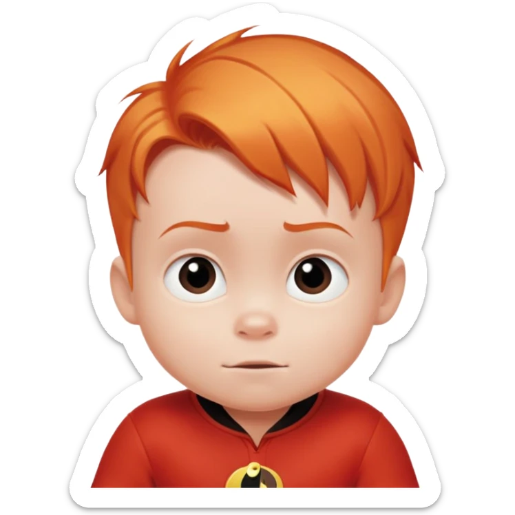 baby Jack Jack from The Incredibles with orange hair in red onesie sticker