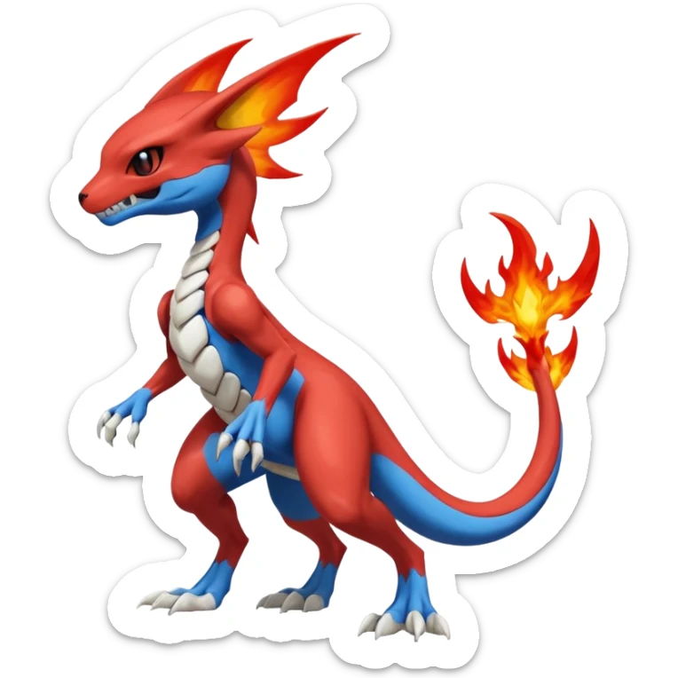 Skeletal Koraidon-Veemon-Digimon-Latias-Peppercat-Pokémon-Flamedramon-fusion-animal-hybrid-creature, Full body  sticker
