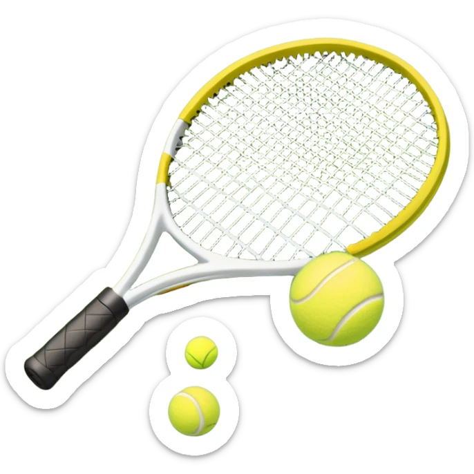 A tennis racket and ball on a grass or hardcourt surface, symbolizing the sport. The racket has a sleek design with tightly strung strings, while the bright tennis ball rests nearby, capturing the essence of precision, agility, and competition. sticker