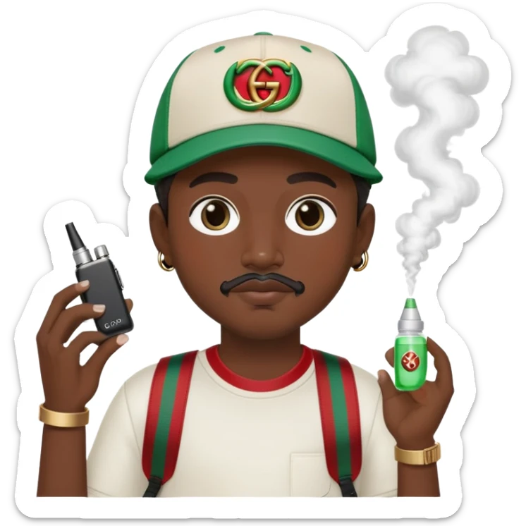 A Boy with gucci cap, goatee, gucci fanny pack, and vape in his Hand  sticker