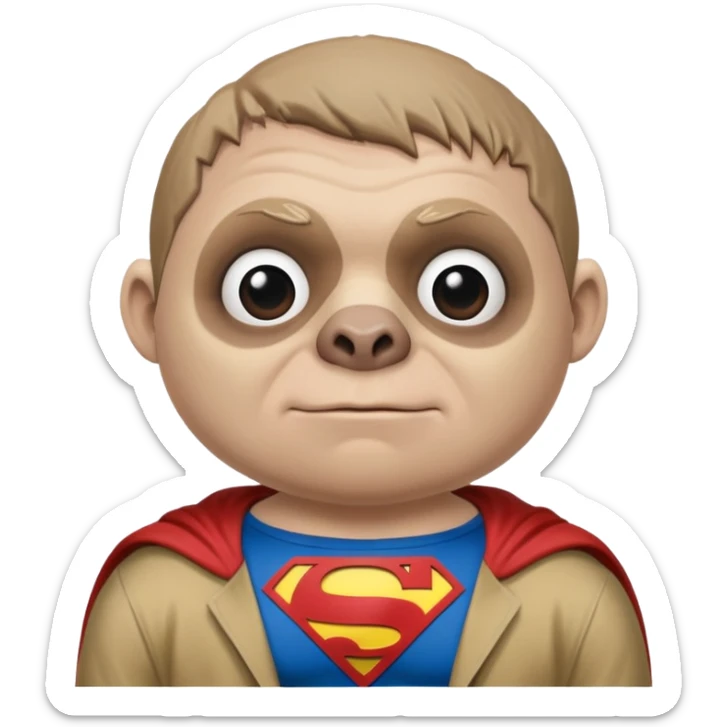 Sloth from The Goonies movie character with misshapen face and superman shirt sticker