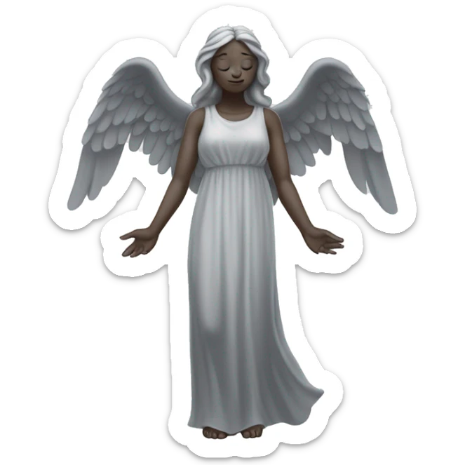 full body gray statue of angel with wings, a long dress, and gray skin. Her hands should be up and covering her eyes so they can't be seen. sticker