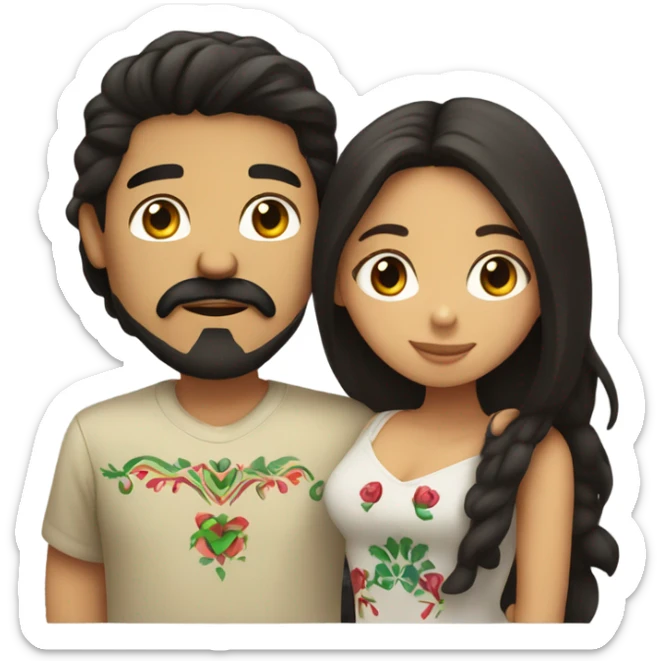 Mexican girl and Mexican guy kissing . Girl has dark hair and guy has goatee sticker