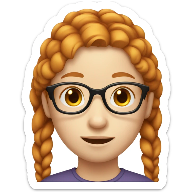 emoji of a ginger girl with pale skin and brown eyes and a braid and glasses sticker