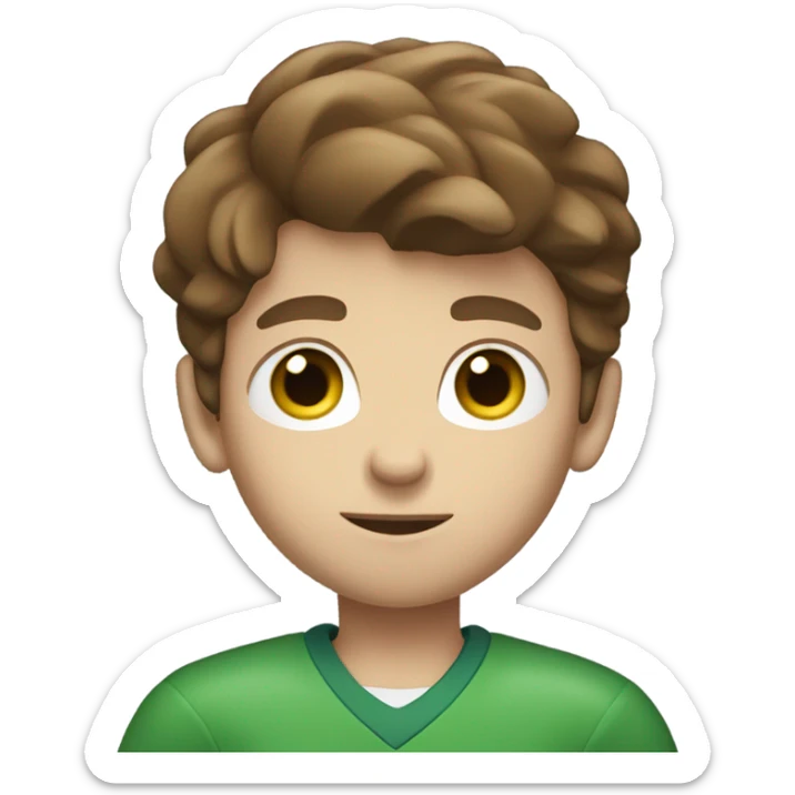 boy with brown hair and blue eyes. wearing a green shirt. holding an american football. from the chest up sticker