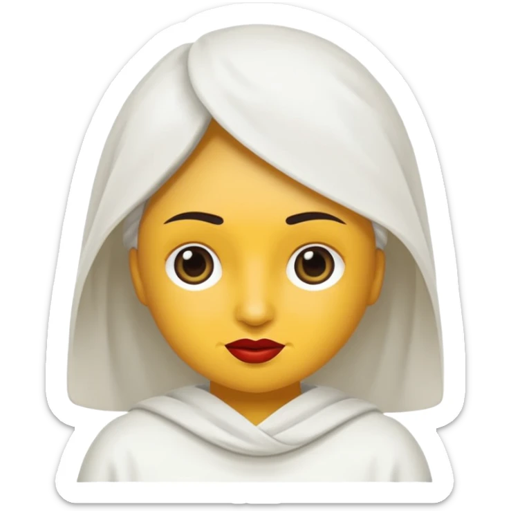 vull un perosnatge estil bimoji que sigui com una nimfa bella i fantasmal amb túniques blanques. Té la pell literalments blanca com el guix, cabell platejat, un nas llarg, ulls negres grans i llavis carmesí. que estigui somrient sticker